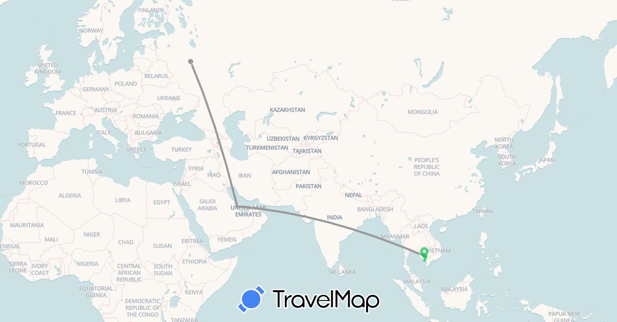 TravelMap itinerary: driving, bus, plane in France, Cambodia, Qatar (Asia, Europe)